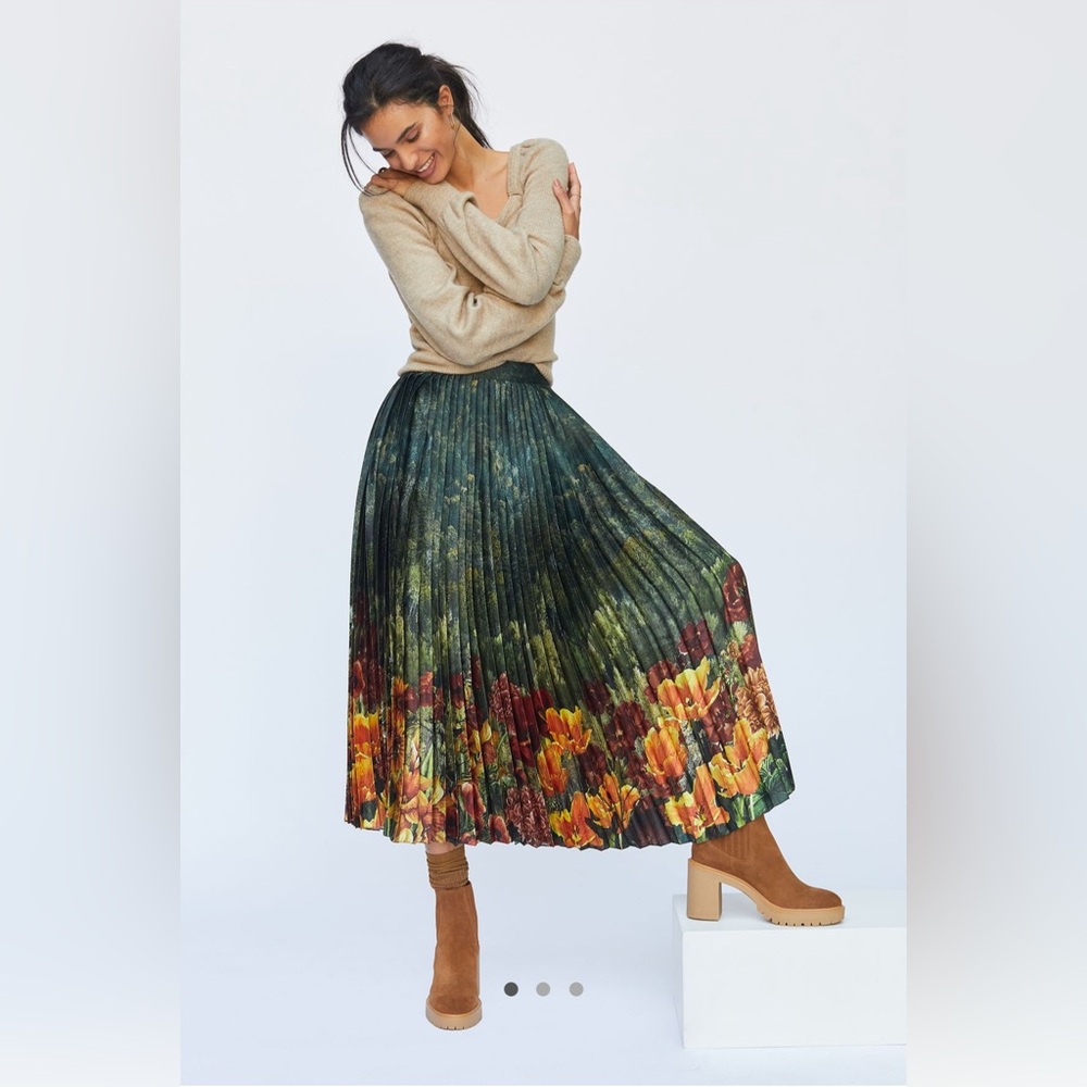 NWT Anthropologie Forest Pleated Midi Skirt